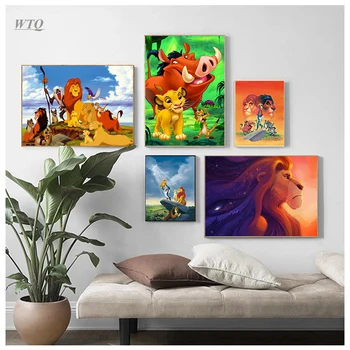 Risanke Levji Kralj Platno Slikarstvo Disney Anime Plakatov in Fotografij Stenskih slikah, ki Živijo Otroci Soba Dekoracijo Doma Dekor