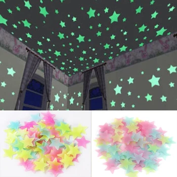 100 kozarcev/set 3D Star Shranjevanje Energije Fluorescentna Žareti V temno Žareče na Stenske Nalepke za Otroke, Soba, dnevna soba Doma Decal