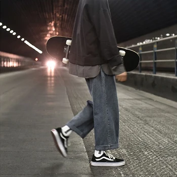 Naravnost skateboard jeans hlače za moške, svoboden širok noge hlače hip hop ulične pantalon homme jean moda masculina korejski 2021