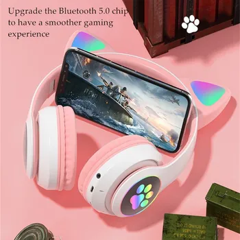 Brezžične Slušalke Čelada Mačje Uho Slušalke Stereo Dekleta Bluetooth Čelade Noise Cancel Slušalka z Mikrofonom Nakit Darila