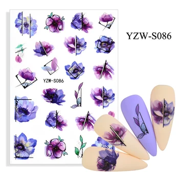 3D Nalepke za Nohte, Lepila Modro Vijolični Cvetovi Skladu Nail Art Okraski Trend Design Vzorec Nalepke Folijo Dodatki