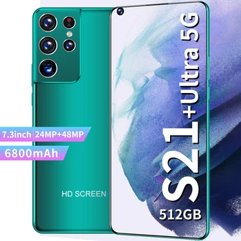Velik Zaslon S21 Ultra 12+512GB 24MP+48MP 7.3 palčni 6800mAh Baterije Pametnih telefonov Android 10.0 5G 10 Core Telefon Gaming Telefon