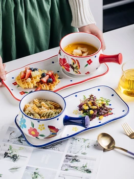 Zajtrk jedi z ročaji enotno ustvarjalno bo ustrezala gospodinjski Japonski spletni slaven keramični ins en lep hrane posode