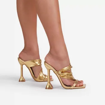Ženske Stranka Čevlji Poletnih Visokih Petah Velikosti Ribe Usta Moda Naguban Zlato Trdna Stiletto Dame Sandali Zapatos De Mujer