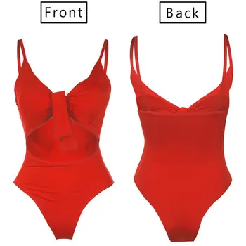 Seksi Žensk Enem Kosu Bikini Poletje 2019 brez Rokavov Proti-vrat Povoj Lok Backless Votlih Iz Kopalke, Plavati Plažo kopalke