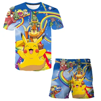 Japonske Anime Pokemon Pikachu Otroci Tiskanje Risanka Modni T-shirt Obleko otroška Oblačila Fantje in Dekleta Darila za Rojstni dan