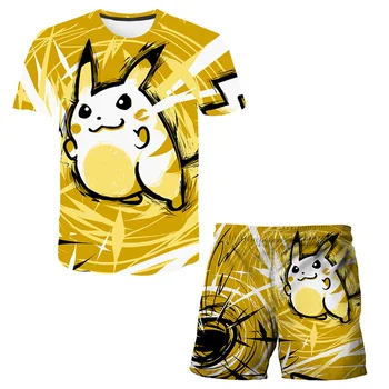 Japonske Anime Pokemon Pikachu Otroci Tiskanje Risanka Modni T-shirt Obleko otroška Oblačila Fantje in Dekleta Darila za Rojstni dan