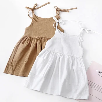 Poletje Baby Dekleta Obleke Korejskem Slogu Čiste Barve, Bombaž Princesa Zanko Obleko Toddlers Otroci Brez Rokavov Obleko Otroci Oblačila