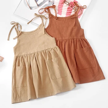 Poletje Baby Dekleta Obleke Korejskem Slogu Čiste Barve, Bombaž Princesa Zanko Obleko Toddlers Otroci Brez Rokavov Obleko Otroci Oblačila