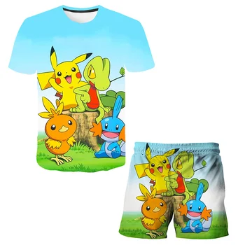 Fantje Športne Pokemon Obleko Dekleta, Obleko Poletje Nov Modni Otroke Pokémon brez Rokavov Baby Kratek+T-shirt 2pcs določa otroci 2021