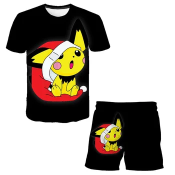 Fantje Športne Pokemon Obleko Dekleta, Obleko Poletje Nov Modni Otroke Pokémon brez Rokavov Baby Kratek+T-shirt 2pcs določa otroci 2021