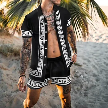 Moda Hawaiian Tiskanja Majica Kratek Rokav Set za Moške Plaži Kokosovo Tiskanja Hlače za Moške Dnevno Plaži Shirt Nastavite Dva kosa S-3XL