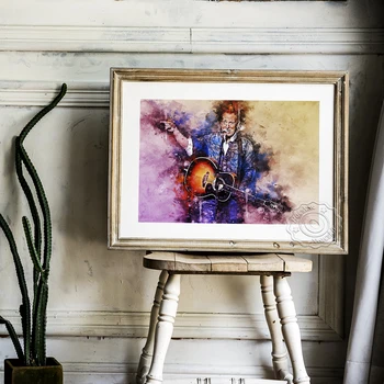 Bruce Dela Akvarel Plakat, Ameriški Rock Guitaris Navijači Zbirajo Umetniški Portret Tiskanja, Letnik Barvne Risbe Doma Dekor