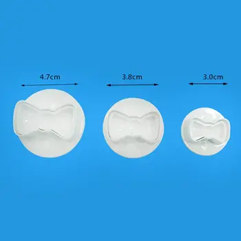 3Pcs/Set Plastičnih 3D Mini Bowknot Obliko DIY Fondat Bat Rezalnik Piškotek Žig Plesni Lok-Tie Piškotov Cupcake Pokrivalo Kalup za Peko
