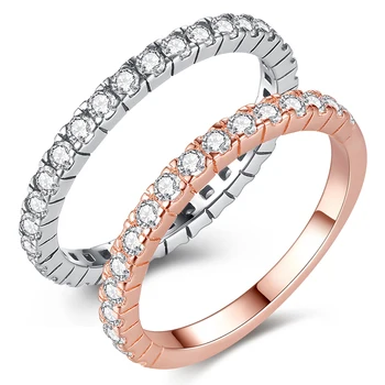 Verodostojno 925 Sterling Srebro Prst Obroči z Okroglo Kubičnih Cirkonij Kristal Rose Gold Ring Za Ženske Poročni Nakit