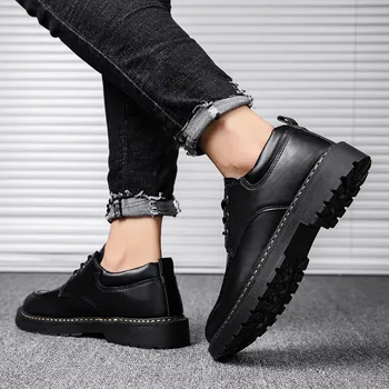 2021 Novo Pomlad Jesen Fashion Udobno Obutev za Moške, Črna vsestranski priložnostne čevlji PU Dihanje Oblikovalec usnjeni čevlji