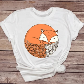 Ženske majice Kratek Rokav Srčkan Fox Živali Tiskanje 90. letih Stilsko Womens T Vrh Ženske Print Majica Lady 2021 Tee T-Shirt
