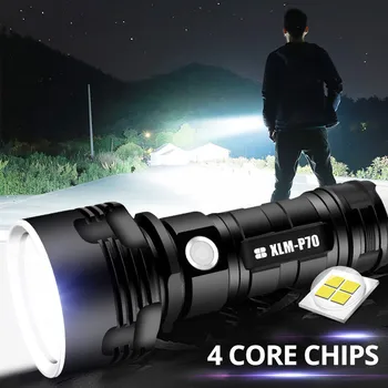 Močna LED Svetilka XHP50 Baklo USB Polnilne Nepremočljiva P70 Svetilka Ultra Svetla Zoom Baklo Luči 26650 na Prostem Pohodništvo