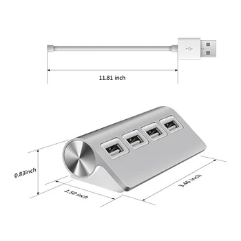 USB HUB, Premium 4 Vrata Aluminija USB Hub z 11 inch Oklopljen Kabel za iMac, s, osebni Računalniki in Prenosniki