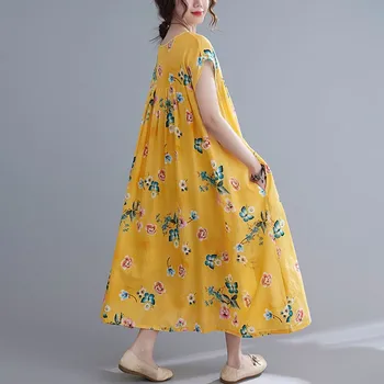 Ženske Poletne Bombaž Perilo Dolgo Obleko Nov Prihod 2021 Vintage Stil Cvjetnim Tiskanja Svoboden Ženski Praznik Priložnostne Obleke S3814