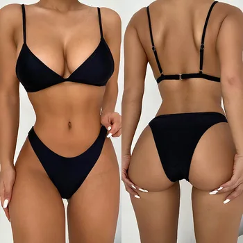 2021 Seksi Bikini Komplet Bele Ženske Kopalke vidi skozi Pants Bikini prikriti Očesa Ruffle Dna 3 Kos Obleko Kopalke Plažo