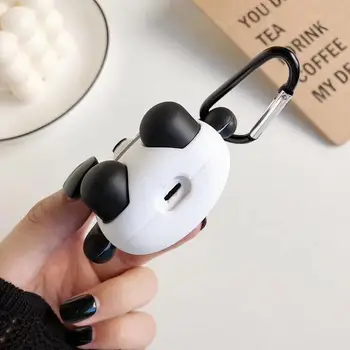 Gladkega Silikona, Risanka Luštna Črna＆Bele Okrogle Obraz Nasmeh Panda Slušalke Primeru Za Airpods1/2 Pro Kupite Dobili Anti-izgubljeni Prstan Brezplačno
