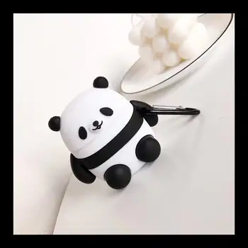 Gladkega Silikona, Risanka Luštna Črna＆Bele Okrogle Obraz Nasmeh Panda Slušalke Primeru Za Airpods1/2 Pro Kupite Dobili Anti-izgubljeni Prstan Brezplačno