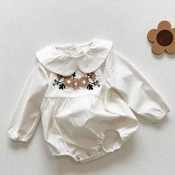 Otroška Oblačila korejskem Slogu Baby Dekle Bodysuits Vezenino Malčke Baby Dekleta Bombaža, z Dolgimi Rokavi Jumpsuit