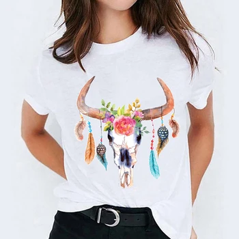 Majica za Ženske, Kratek Rokav Cvetlični Lobanje Mujer Camisetas Halloween Tiskanja Dama, T-majice Ženske Tee Vrhu Ženska Graphic T-Shirt