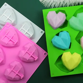 3D 6 Votlini Diamond Ljubezen Silikonski Torto Plesni Srce Fondat Okrasitev Orodja Čokoladno Pecivo Plesni Kuhinjski Pribor za Peko