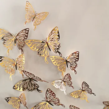 3Dmetal teksturo izdolbel Metulj Stenske Nalepke, dnevna soba, tri dimenzionalni metulj doma simulacije metulj dekoracijo