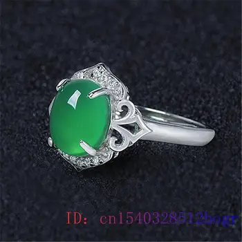 Green Jade Obroč Moda Naravnih Amulet Gemstone Nakit Za Ženske, Moške Chalcedony Kristalno Darila 925 Srebro Čar Cirkon