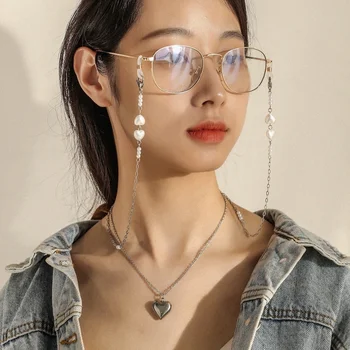 Nova Moda iz Nerjavečega Jekla Pearl Srce Masko Verige Očala Verige za Ženske Občutljivo Kovinska sončna Očala Zanke Očala Ogrlica