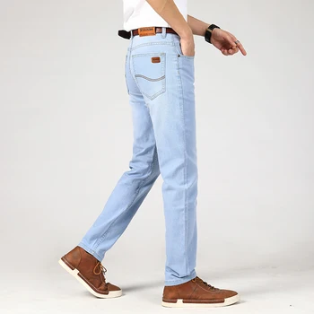 Blagovne znamke Moške Tanek Jeans 2021 Poletje Nov Slog Business Casual Slim Fit Elastična Klasičen Hlače Slog sinje Modre Hlače Moški size28-