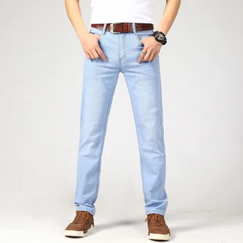 Blagovne znamke Moške Tanek Jeans 2021 Poletje Nov Slog Business Casual Slim Fit Elastična Klasičen Hlače Slog sinje Modre Hlače Moški size28-