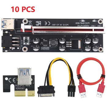 10PCS VER009S Plus PCI-E Riser Kartice 6Pin Moč PCI Express 1X do 16X Okrepitev Kartico 60 cm USB 3.0 Kabel za GRAFIČNO procesno enoto Rudarstvo