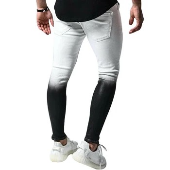 Moda za Moške Skinny Jeans Visoko Odpornost Ripped Kavbojke Slim Fit Denim SportsTrousers Ulične barvno ujemanje Zadrge Skinny