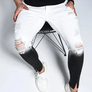 Moda za Moške Skinny Jeans Visoko Odpornost Ripped Kavbojke Slim Fit Denim SportsTrousers Ulične barvno ujemanje Zadrge Skinny