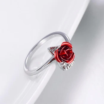 Ženske Obroč Rdeče Rose Cvet Pušča Odprto Obroč Raztegljivo Prst Obroči Za Ženske Valentinovo Darilo Nakit
