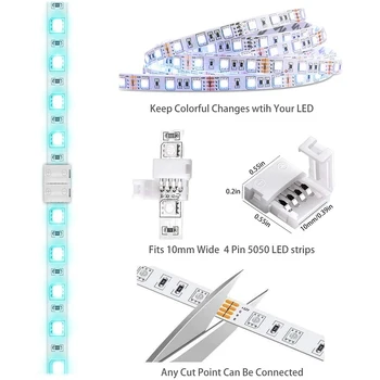4-Pin RGB LED Trak Svetlobe Priključki in L Oblike 10 mm Solderless Terminal Adapter Extension za 3528/5050 RGB LED trakovi