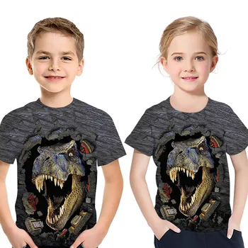 Nova blagovna Znamka Poletje Divji Dinozaver 3D Živali Natisnjeni T-shirt Fant Kratek Rokav T-shirt 4-14T Plus Velikost Tees Otrok Dekle Vrhovi