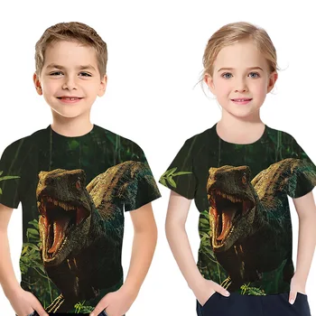 Nova blagovna Znamka Poletje Divji Dinozaver 3D Živali Natisnjeni T-shirt Fant Kratek Rokav T-shirt 4-14T Plus Velikost Tees Otrok Dekle Vrhovi