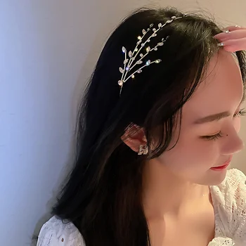 FYUAN korejskem Slogu Star Kristalno Hairbands za Ženske Listnate Veje Nosorogovo Poroko Pokrivala za Lase Pribor Nakit