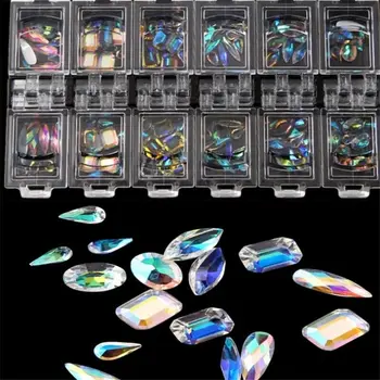 12 Omrežja/box AB Nail Art Diamond Gem 3D Nail Bleščica Kristalno Nosorogovo Stekla Nail Art Okras DIY Nail Art Orodja Decors