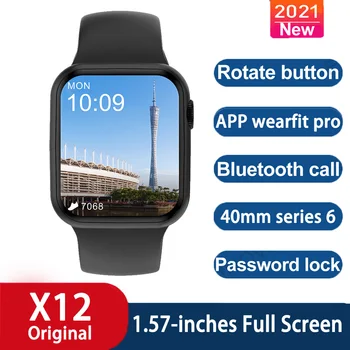 X12 HW12 Pametno Gledati Poln na Dotik Fitnes Nepremočljiva Bluetooth Zavrtite Gumb Smartwatch Ura Srčnega utripa Globalna Različica