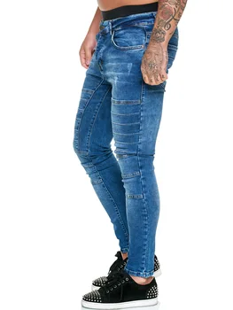 Jeans Moški 2021 Novo Pomlad in Jesen Visoke Kakovosti Moške Čiste Barve Naguban Slim Motocikel Jeansa, Moške Jeans
