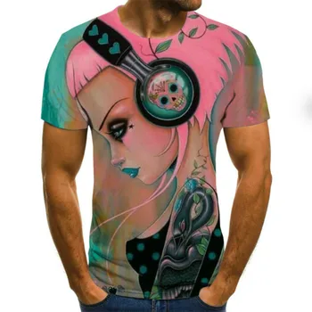 Poletje moška T-shirt Street Punk stil pop glasbe opomba lobanje 3D Vroče Vrh Moške Velikosti Priložnostne Kratek Ohlapen Pulover, T-Shirt
