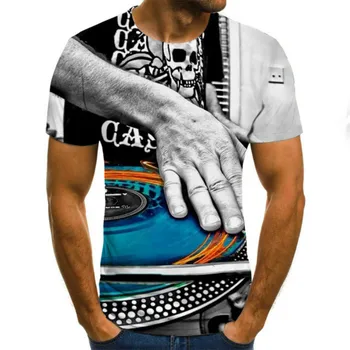 Poletje moška T-shirt Street Punk stil pop glasbe opomba lobanje 3D Vroče Vrh Moške Velikosti Priložnostne Kratek Ohlapen Pulover, T-Shirt