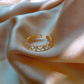 Izdolbla Srce Oblika Diamond-okovan klincima Obroč Ženske Obroči za Ženske, Modni Nakit