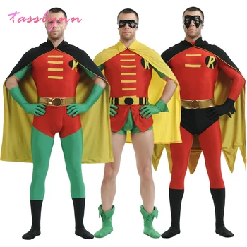 Robin Damian Wayne Cosplay Kostum Stranka Tim Drake Rdeče Cosplay Jumpsuits & igralne obleke s Plašč Zentai Halloween Kostum
